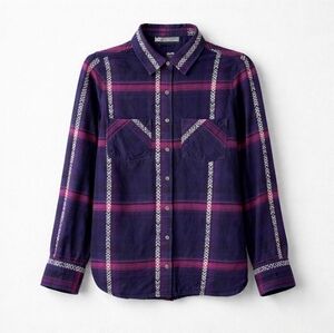 Maurices Western Plaid Flannel Shirt | Purple Boho Fair Isle Embroidered Top Sm